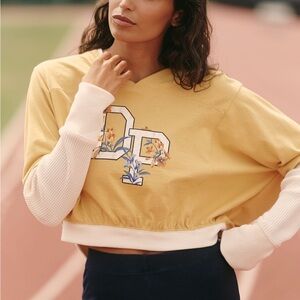 Anthropologie Daily Practice Coin Toss Crop Top Gold Long Sleeve Sz M